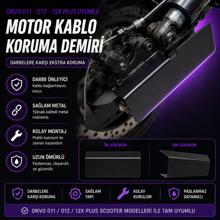 Motor Kablo Koruma Demiri Onvo 011 / 012 / 12X Plus Scooter Uyumlu - Darbe Önleyici Metal