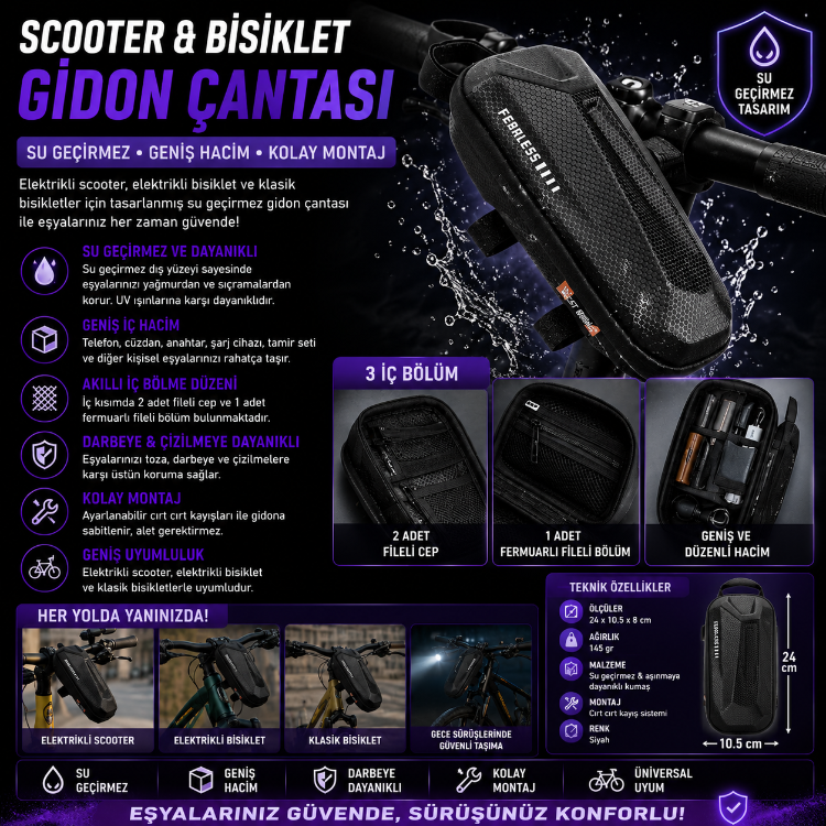 Elektrikli Scooter Bisiklet Kadran Çantası Ön Asma Çanta Su Geçirmez