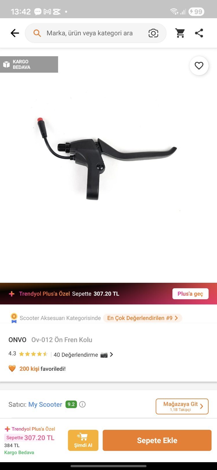 Onvo 012 & 012 Xplus Uyumlu Sensörlü Ön Fren Kolu