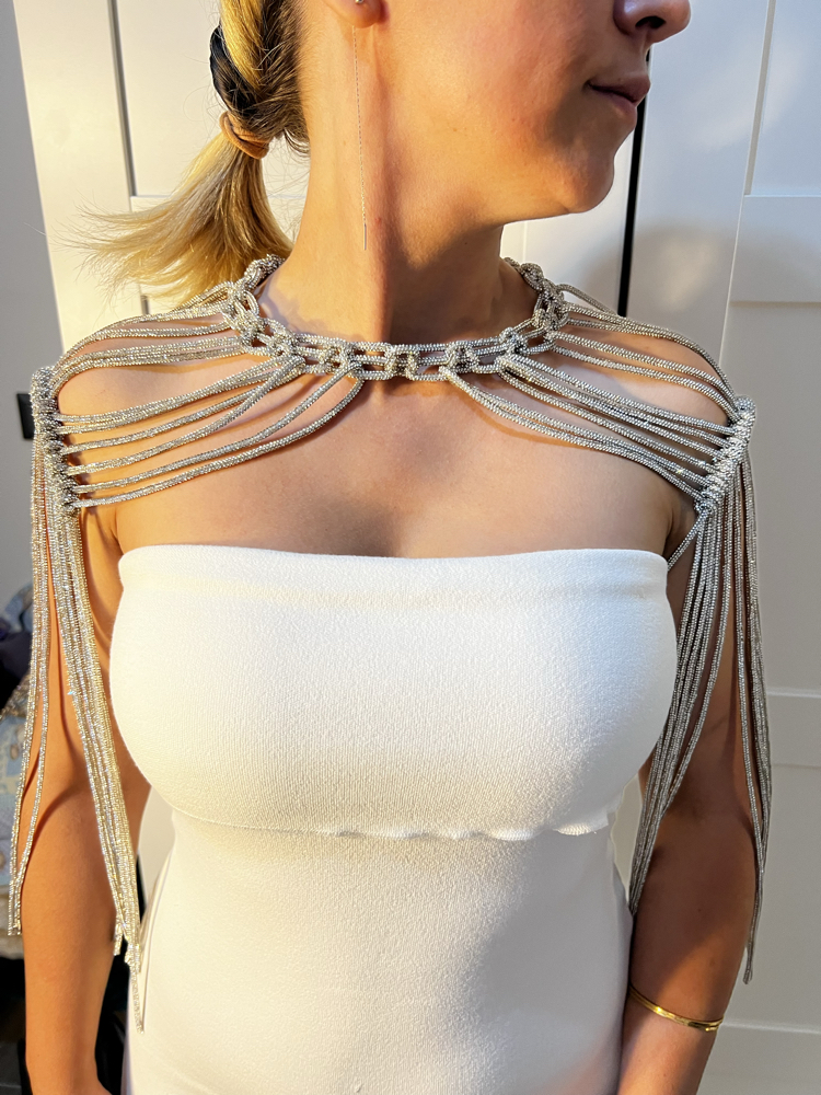 SE’Atelier Kristal Örgü Yaka ve Saçaklı Omuz Aksesuarı
