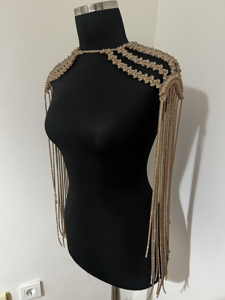 SE’Atelier - Rose Kristal saçaklı Tasarım Omuzluk / Crystal Epaulette
