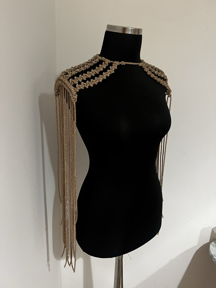 SE’Atelier - Rose Kristal saçaklı Tasarım Omuzluk / Crystal Epaulette
