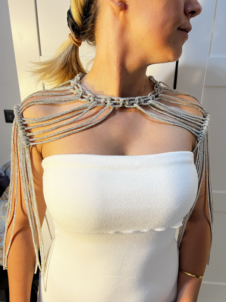 SE’Atelier Kristal Örgü Yaka ve Saçaklı Omuz Aksesuarı