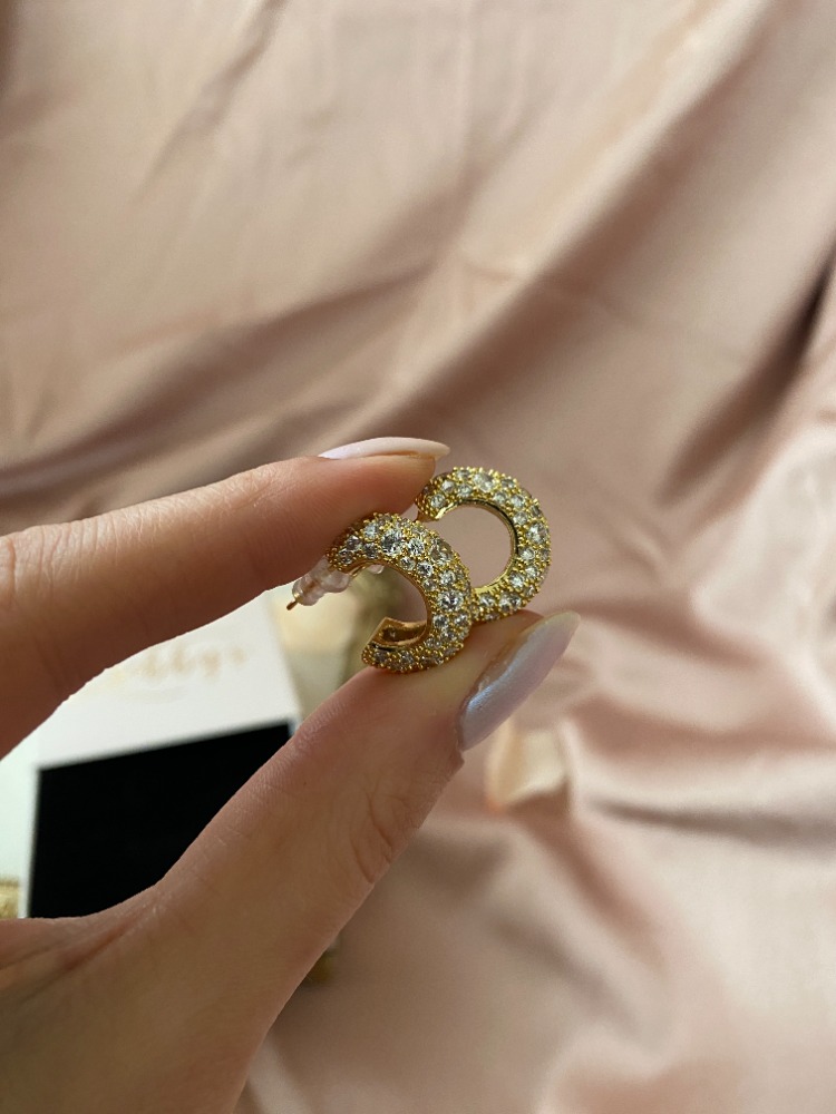 gold taşlı halka küpe | altın kaplama