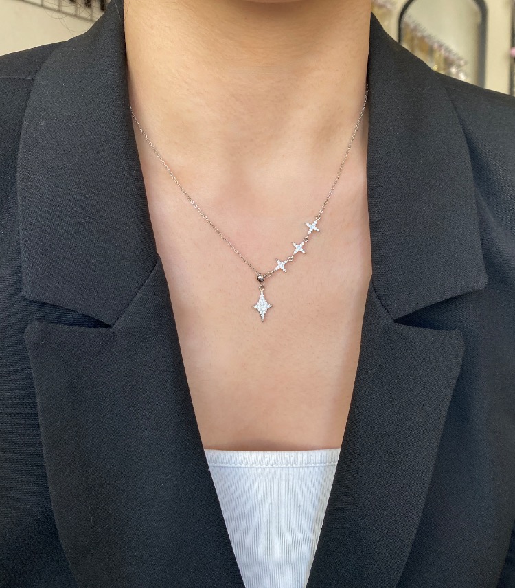 silver asansörlü sparkle kolye | altın kaplama