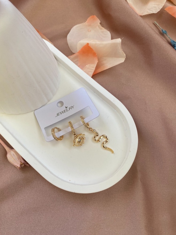 snake and eye 3lü küpe seti | altın kaplama