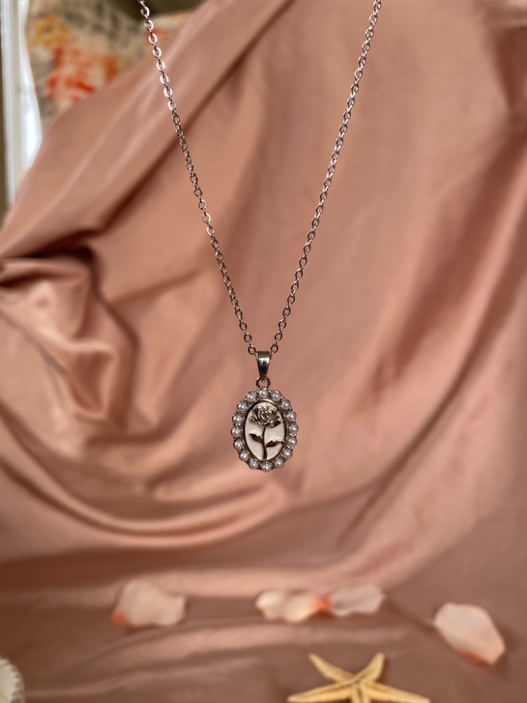 vintage rose kolye | çelik