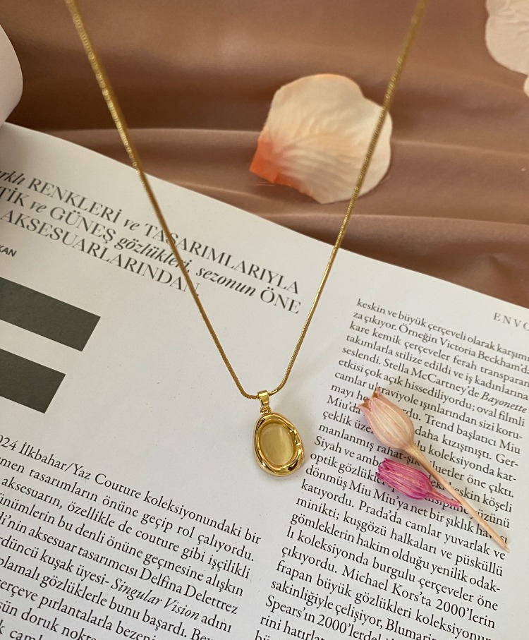 gold white stone kolye | çelik