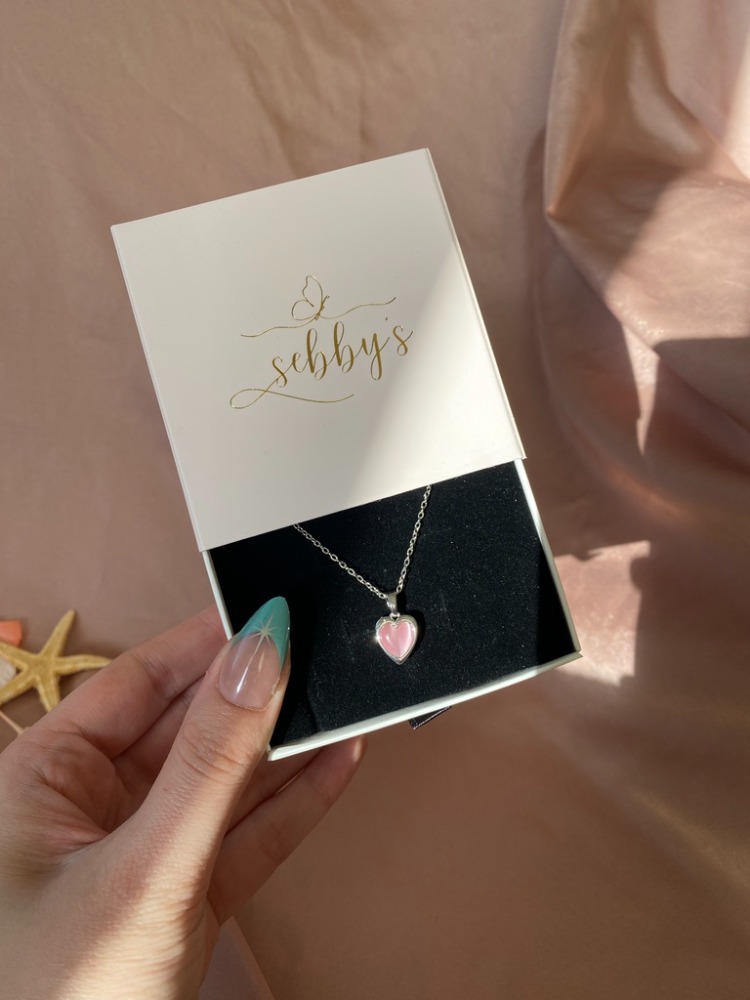silver pink heart kolye | çelik