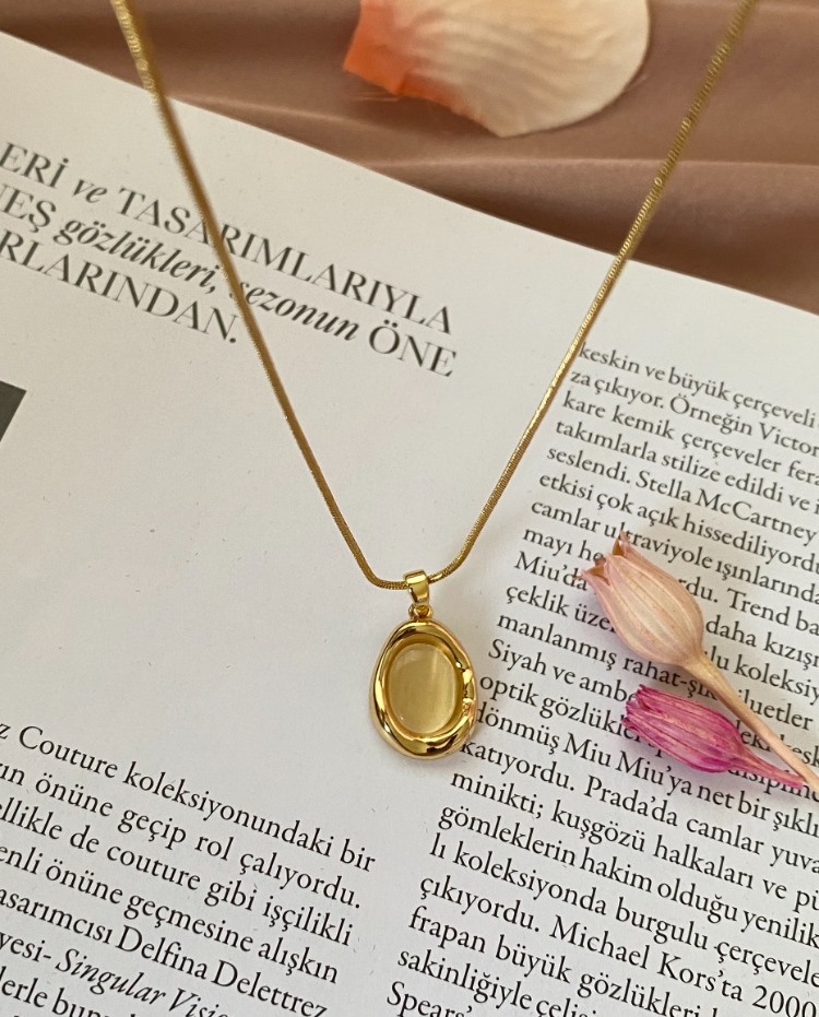 gold white stone kolye | çelik