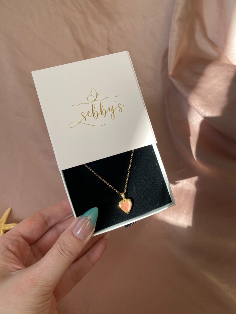 gold pink heart kolye | çelik