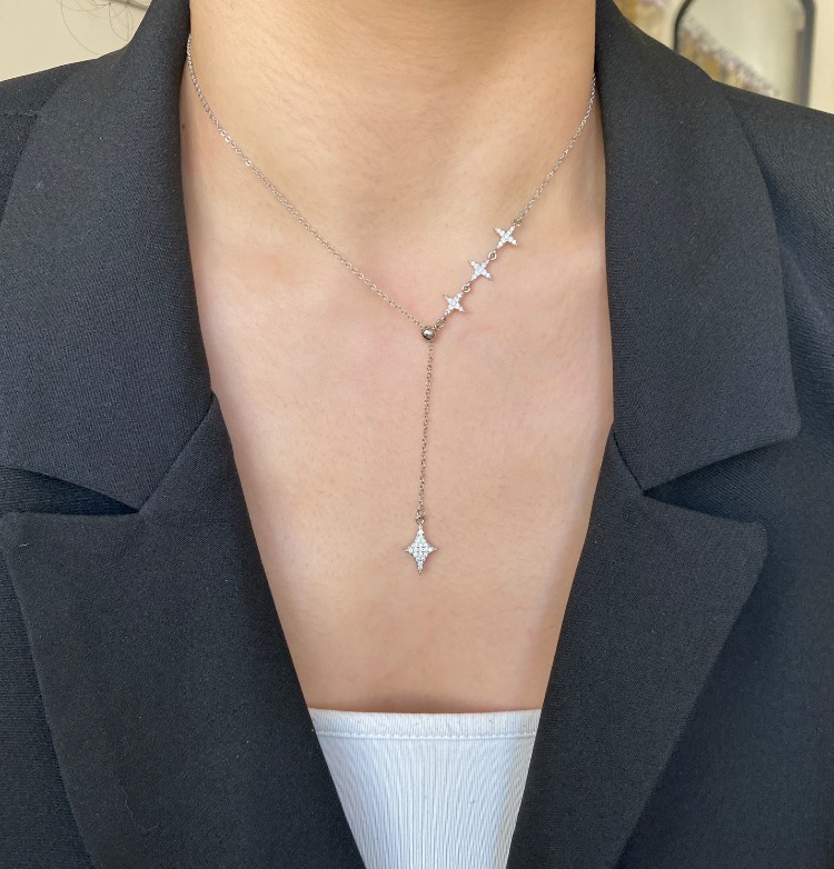 silver asansörlü sparkle kolye | altın kaplama