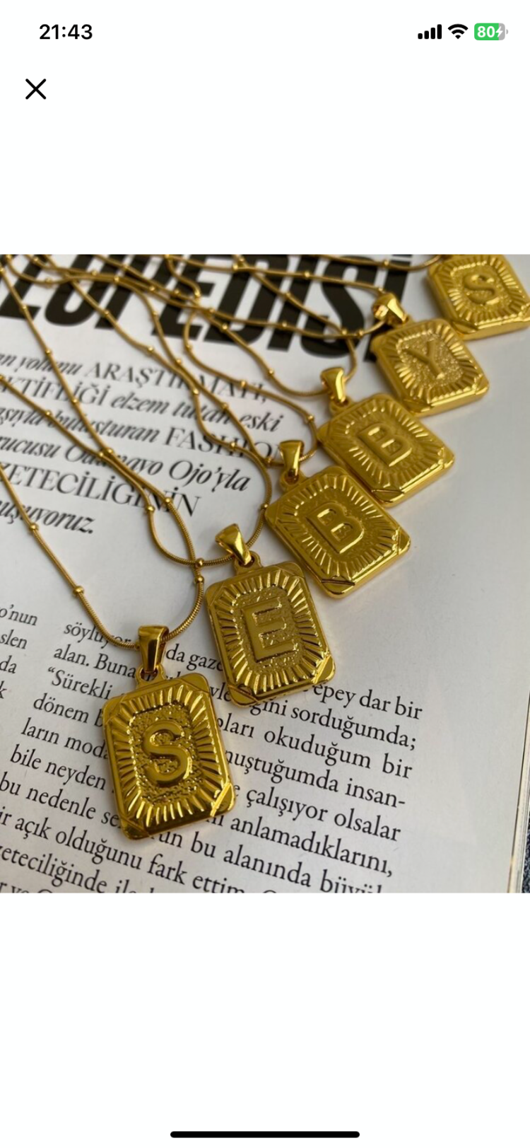 gold plaka harf kolye | altın kaplama