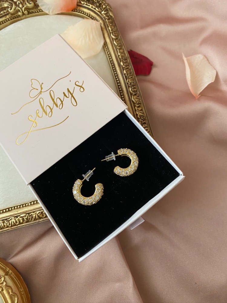 gold taşlı halka küpe | altın kaplama