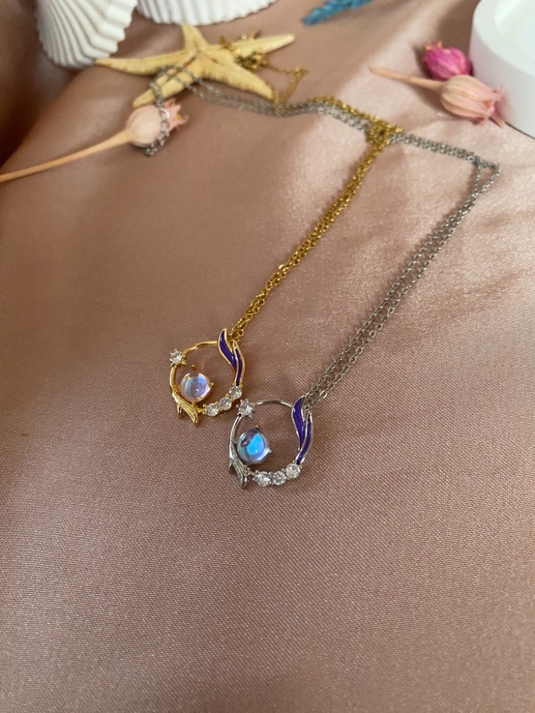 opal taşlı tasarım kolye | çelik