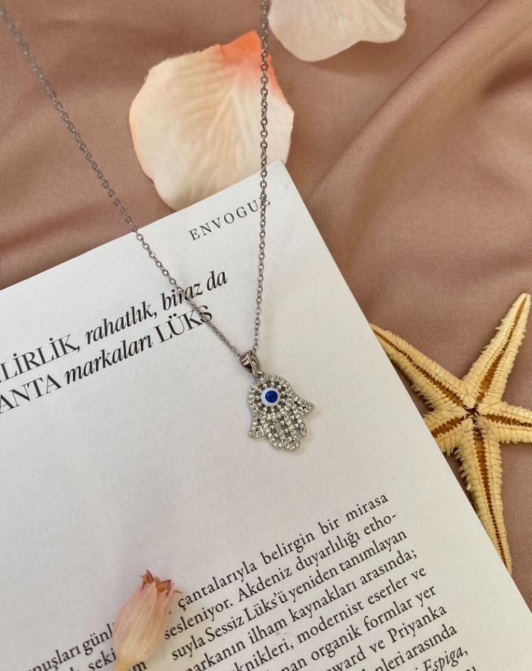 silver hamsa kolye | çelik