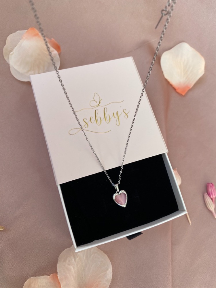 silver pink heart kolye | çelik
