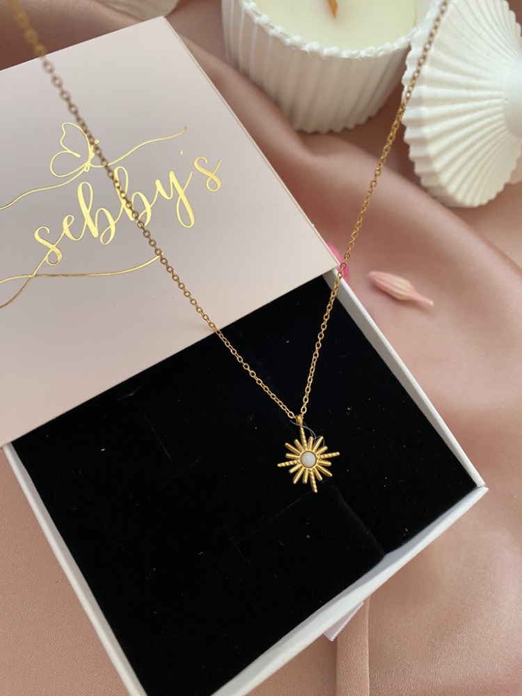 gold mini beyaz kutup yıldızı kolye | çelik