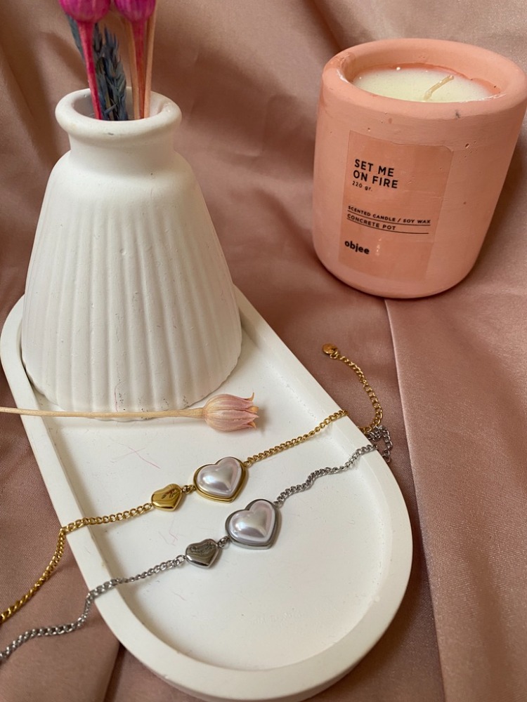 pearly heart bileklik | çelik