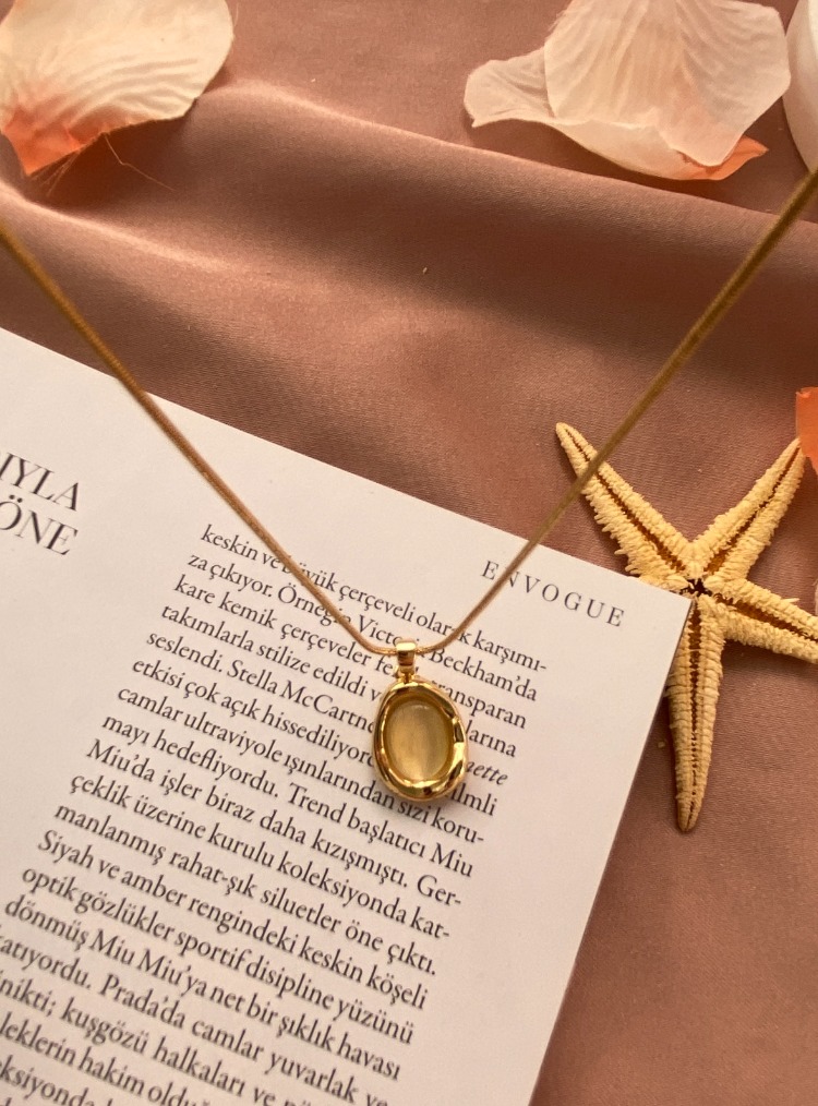 gold white stone kolye | çelik