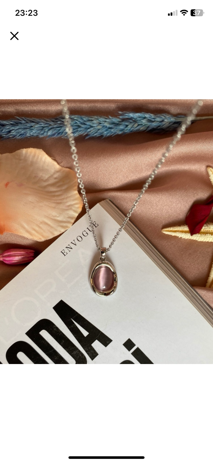pink stone kolye | çelik