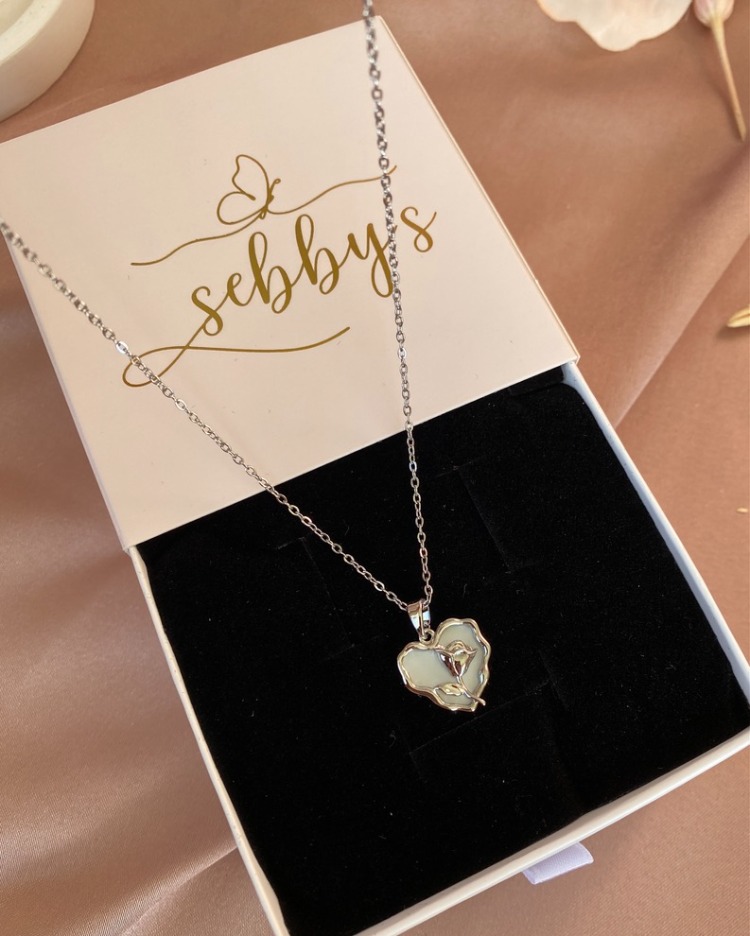 silver rosy heart kolye | çelik