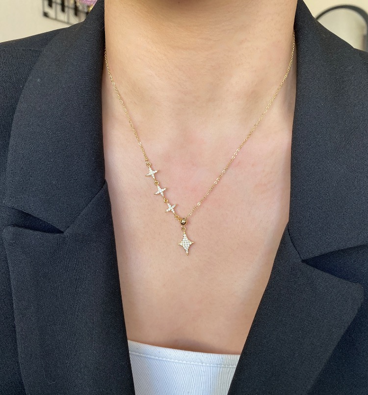 gold asansörlü sparkle kolye | altın kaplama