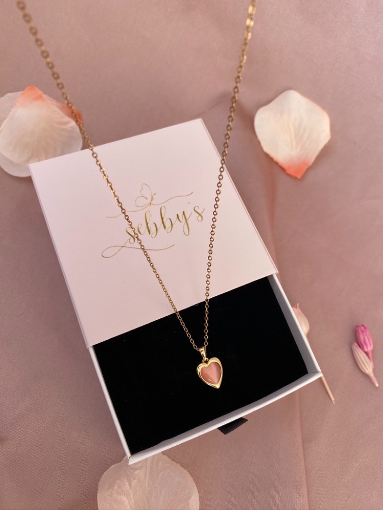 gold pink heart kolye | çelik