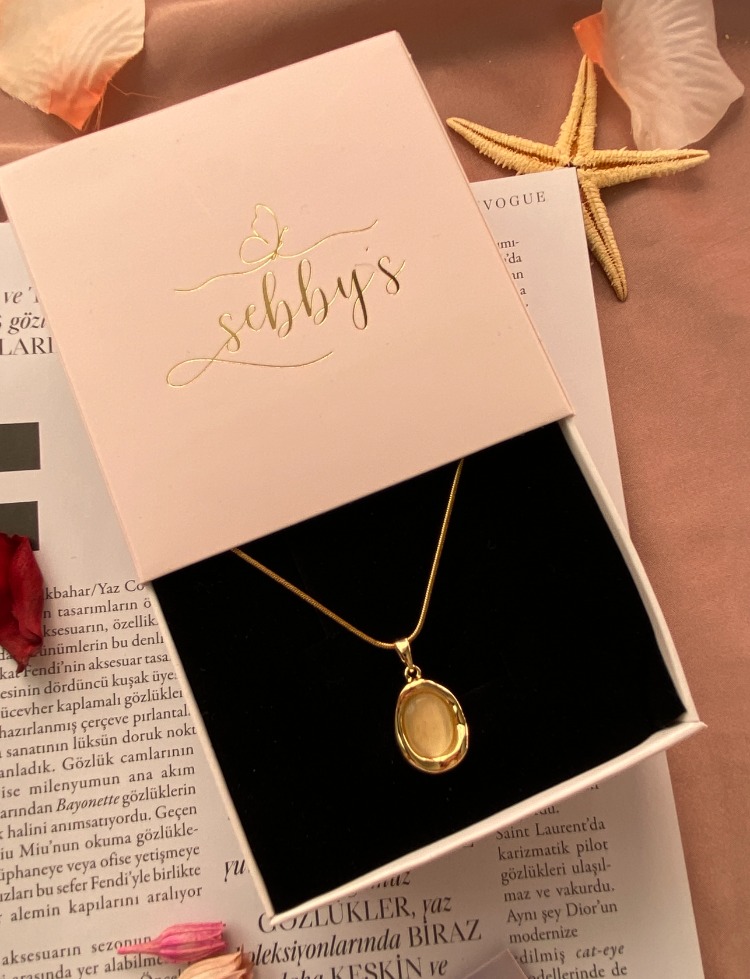 gold white stone kolye | çelik