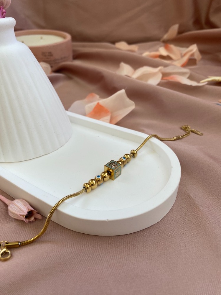 gold charmy eye bileklik | çelik