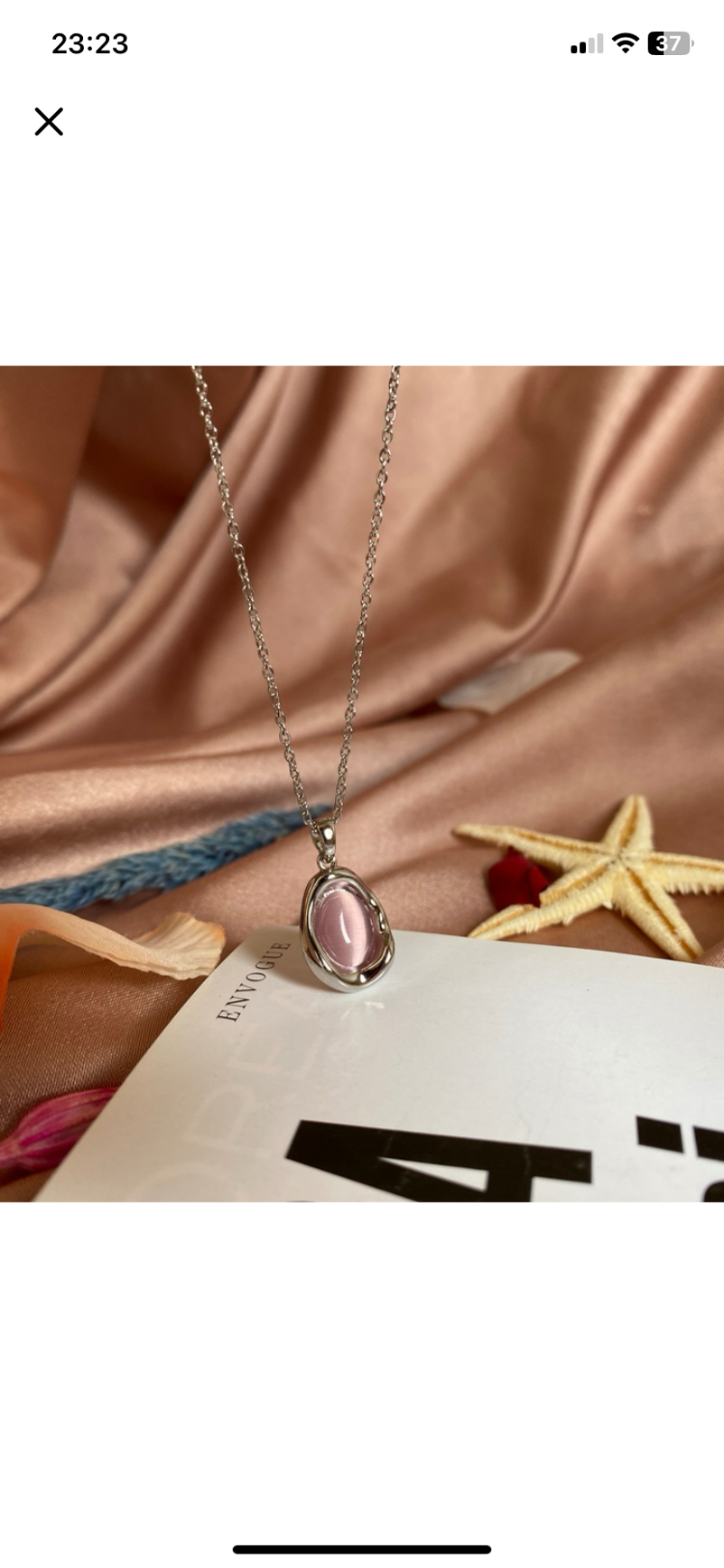 pink stone kolye | çelik