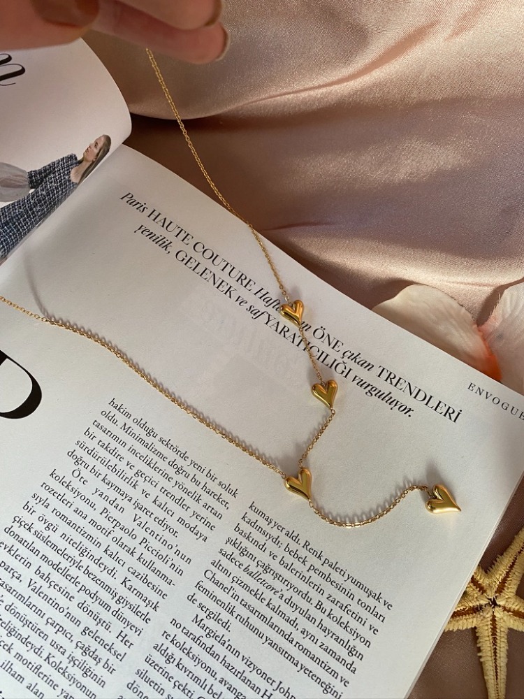 gold hearts kolye | çelik