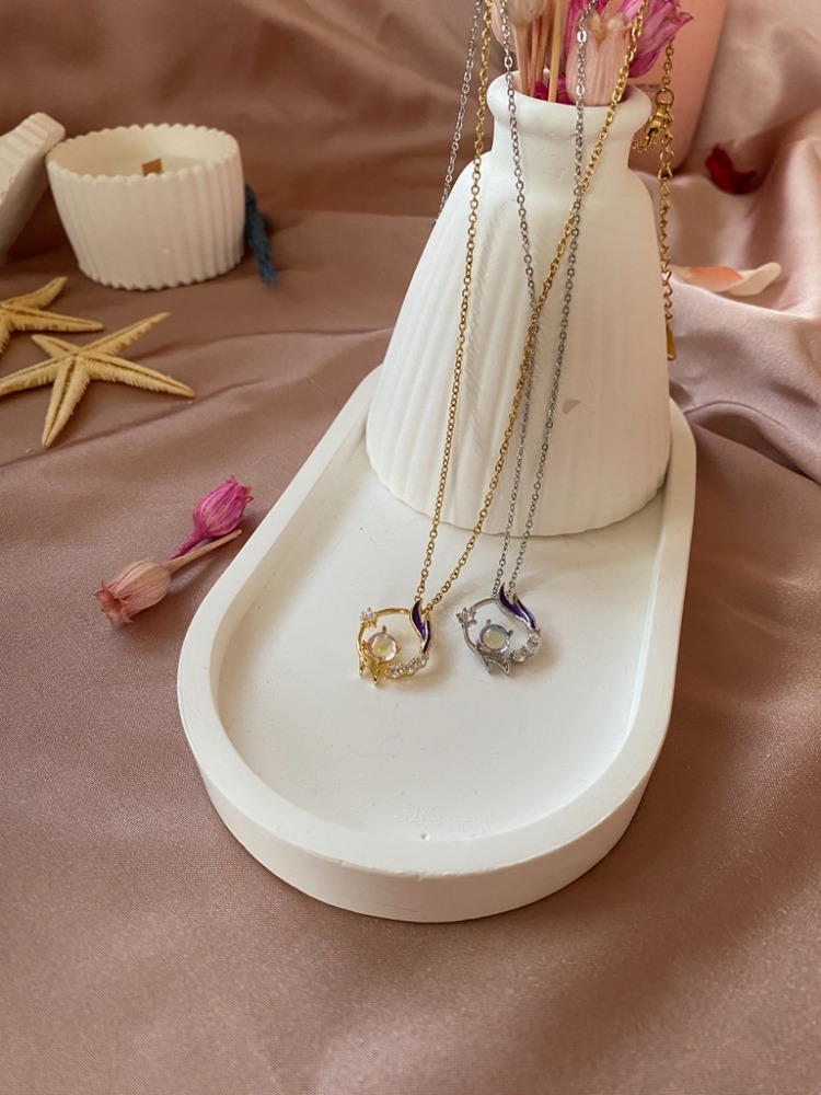 opal taşlı tasarım kolye | çelik