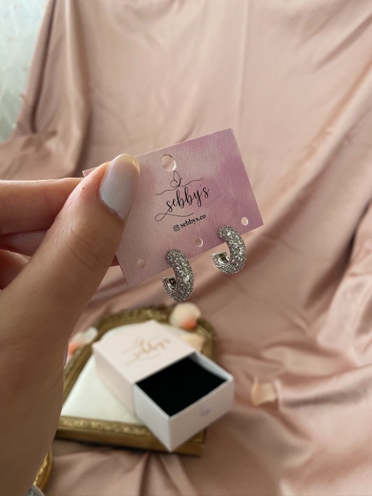 silver taşlı halka küpe | altın kaplama