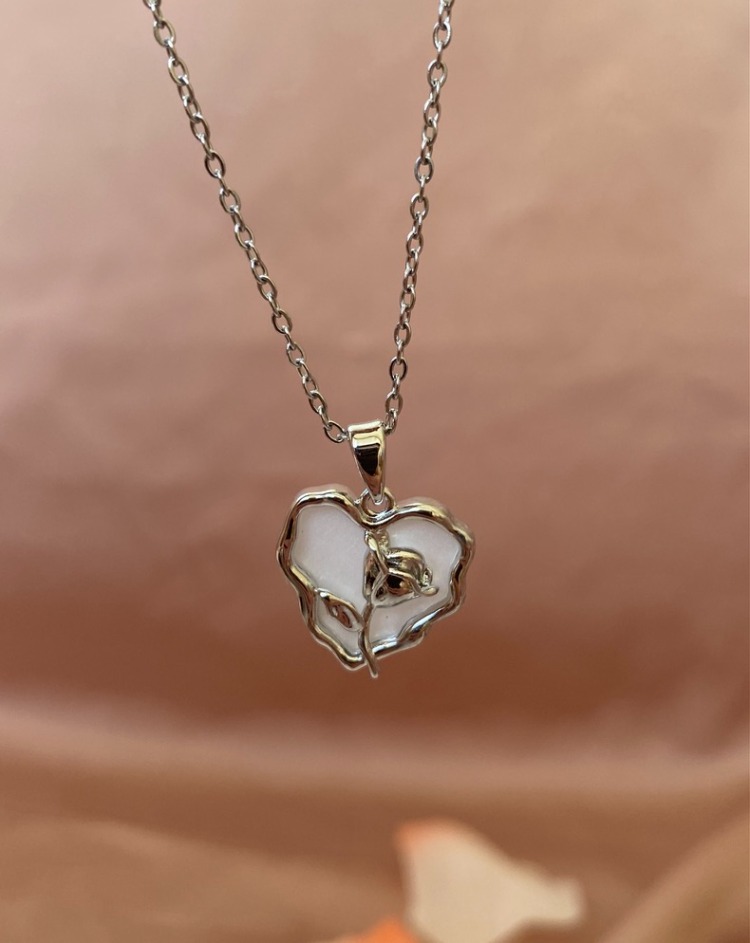 silver rosy heart kolye | çelik