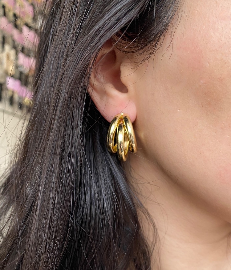 gold trinity küpe | altın kaplama