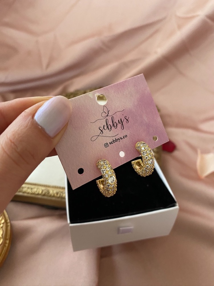 gold taşlı halka küpe | altın kaplama