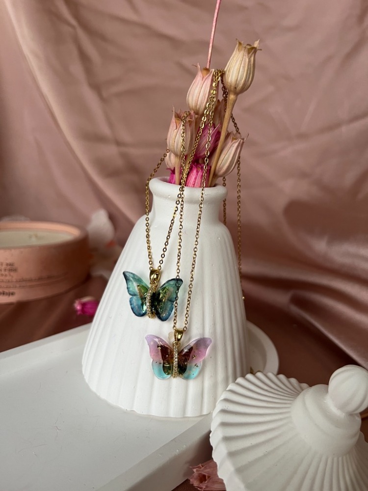 rainbow butterfly kolye | çelik