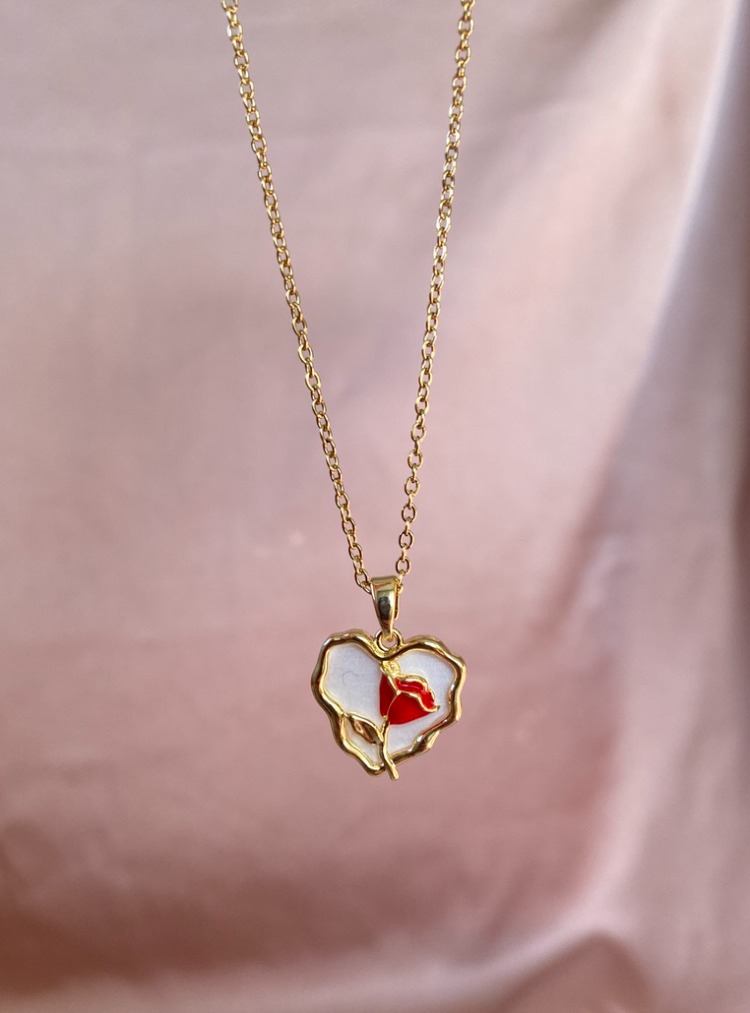 gold rosy heart kolye | çelik