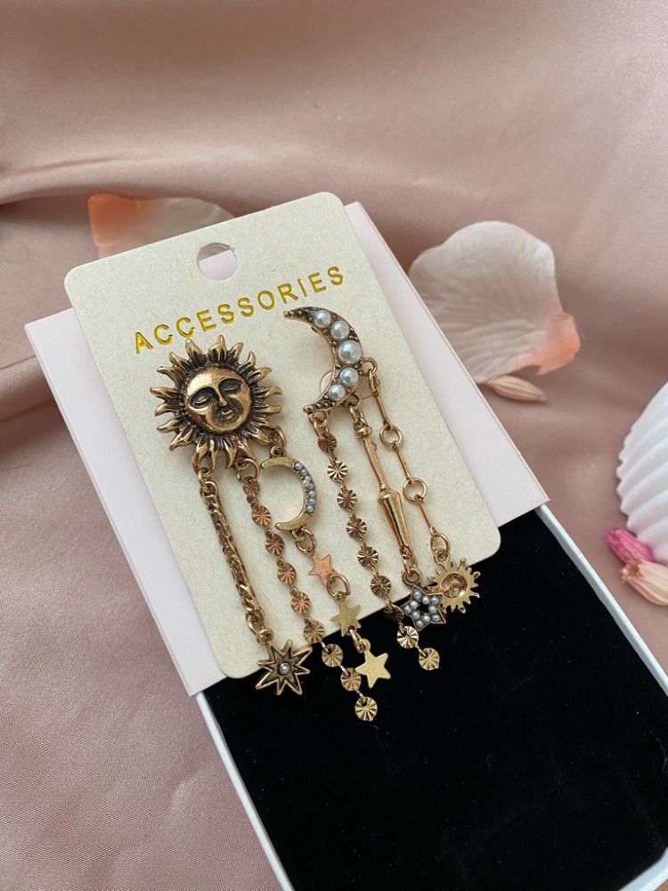 bronz sun&moon küpe | altın kaplama