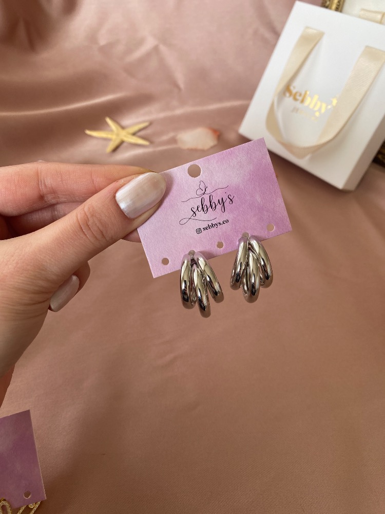 silver trinity küpe | altın kaplama