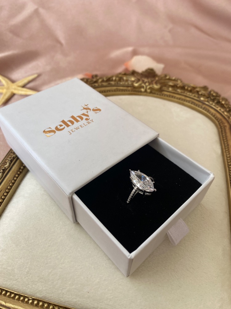 silver grand marquise yüzük | altın kaplama