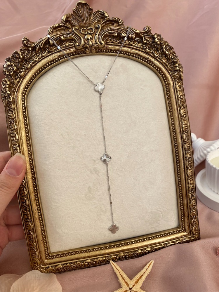 silver yonca y kolye | altın kaplama