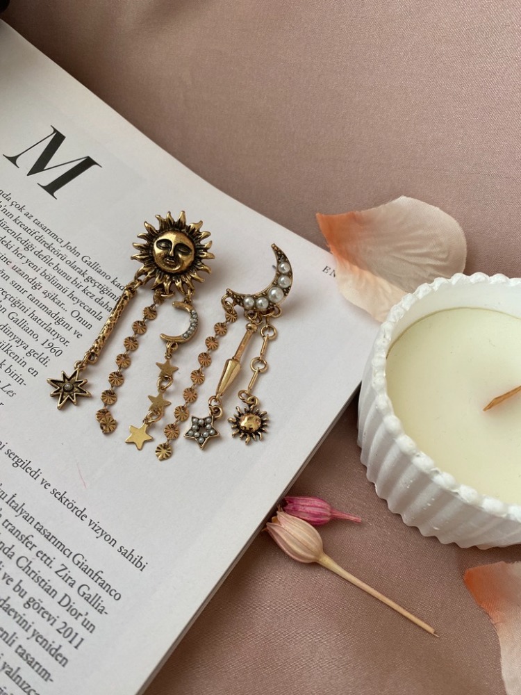 bronz sun&moon küpe | altın kaplama