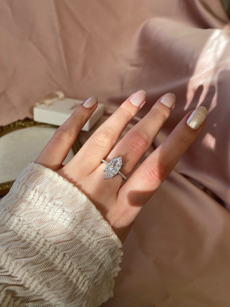 silver grand marquise yüzük | altın kaplama
