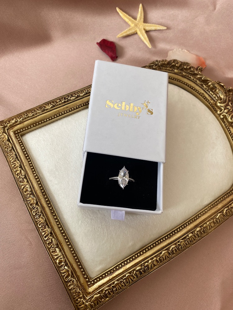 silver grand marquise yüzük | altın kaplama