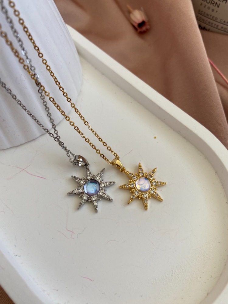 opal taşlı güneş kolye | çelik