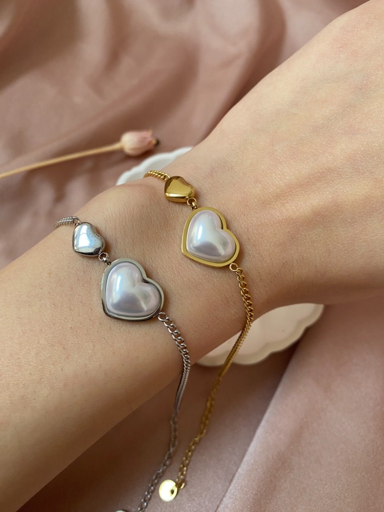 pearly heart bileklik | çelik