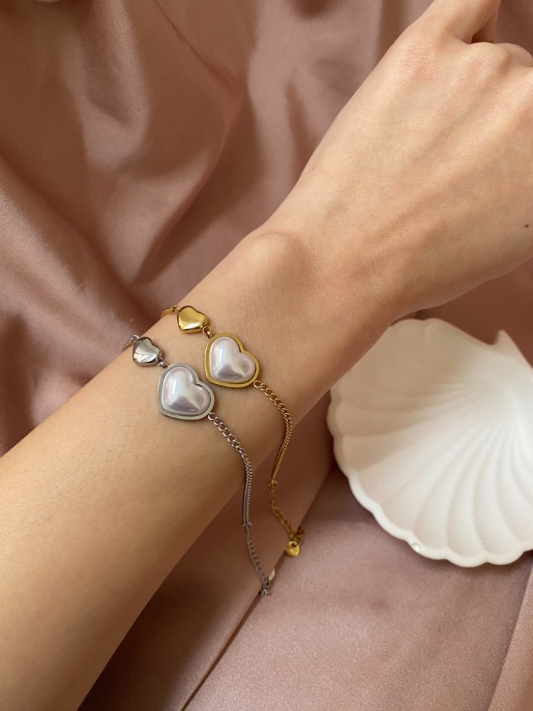 pearly heart bileklik | çelik