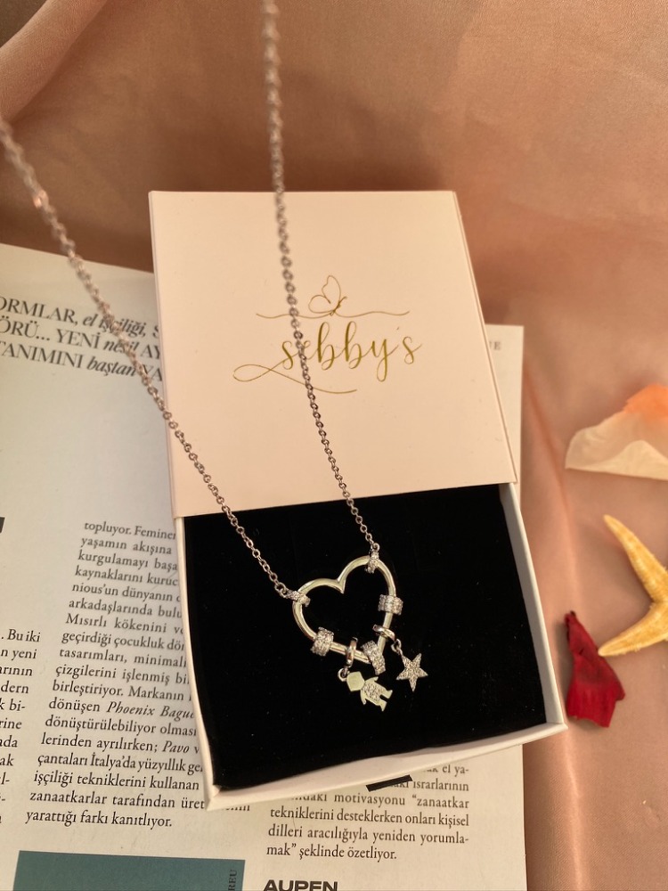 silver charmlı kalp kolye | altın kaplama